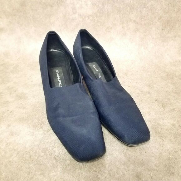 Evan Picone Womens Size 8.5 N Blue Leather Slip On Loafer 2.5" Heels - Picture 1 of 10